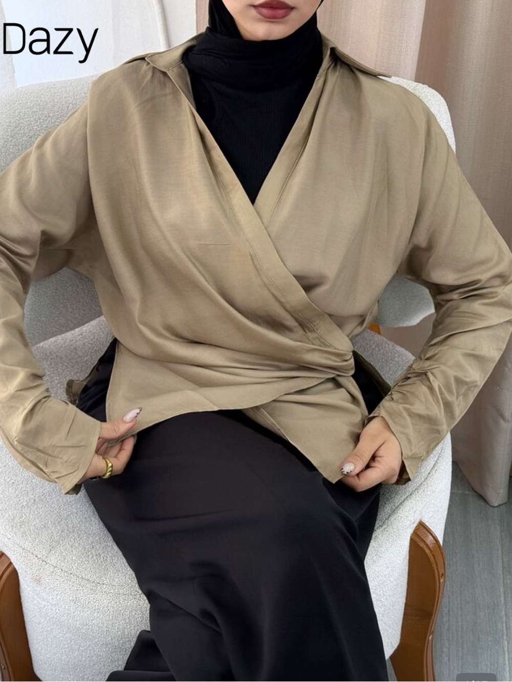 Taupe Wrap Blouse - Elegant Women’s Top